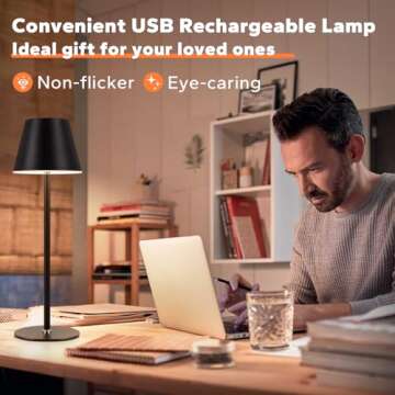 Cordless Table Lamp, Rechargeable LED Night Light, 3 Color Stepless Dimmable Desk Lamp, Minimalist Portable Table Lamp, Battery Operated Lamp for Home Couple Dinner Restaurant Bedroom Cafe Camping