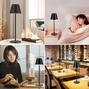 Cordless Table Lamp, Rechargeable LED Night Light, 3 Color Stepless Dimmable Desk Lamp, Minimalist Portable Table Lamp, Battery Operated Lamp for Home Couple Dinner Restaurant Bedroom Cafe Camping