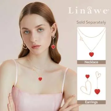 Linawe Trendy Red Heart Dangle Earrings for Women