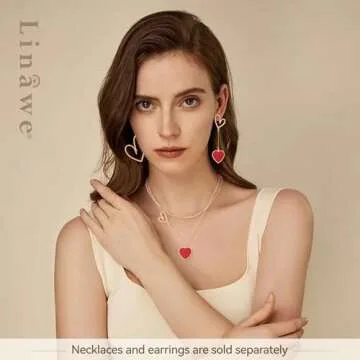 Linawe Trendy Red Heart Dangle Earrings for Women