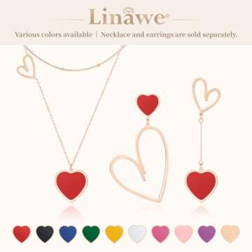 Linawe Red Heart Dangle Earrings for Women Trendy, Rose Gold Drop Earrings Dangling, Titanium Stainless Steel Hypoallergenic Cute Asymmetrical Mismatched Love Earrings Jewelry