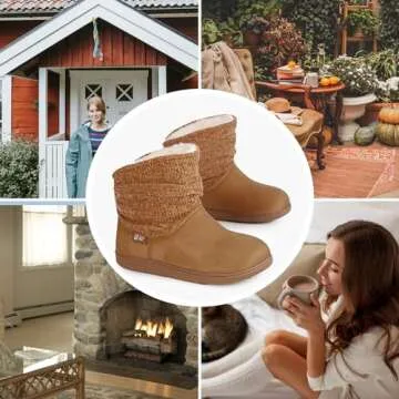 LongBay Women's Warm Chenille Knit Bootie Slippers Memory Foam Comfy Suede Fluffy Faux Fur Memory Foam Boots House Shoes