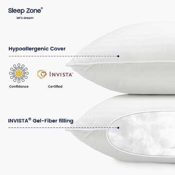 SLEEP ZONE 300 Thread Count Cotton Cover Bed Pillows for Sleeping 2 Pack Standard Size, Down Alternative Pillow for Side, Back and Stomach Sleepers (Striped, Pack of 2)