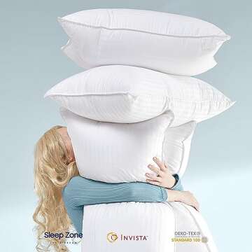 SLEEP ZONE 300 Thread Count Cotton Cover Bed Pillows for Sleeping 2 Pack Standard Size, Down Alternative Pillow for Side, Back and Stomach Sleepers (Striped, Pack of 2)