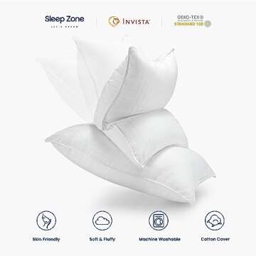 SLEEP ZONE 300 Thread Count Cotton Cover Bed Pillows for Sleeping 2 Pack Standard Size, Down Alternative Pillow for Side, Back and Stomach Sleepers (Striped, Pack of 2)
