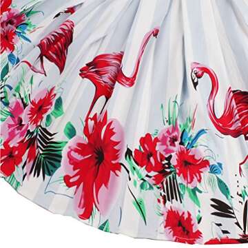 Dressever Women's Vintage A-line Printed Pleated Flared Midi Skirts Flamingo X Small