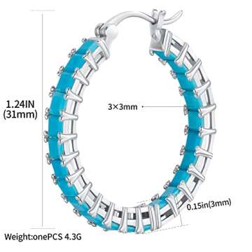 Hoop Earrings For Women 925 Sterling Silver Post Turquoise Cubic Zirconia Christmas Birthday Party J...