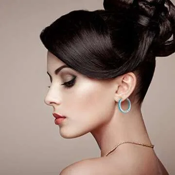 Hoop Earrings For Women 925 Sterling Silver Post Turquoise Cubic Zirconia Christmas Birthday Party Jewelry Gifts for Women Gilrs weinuo