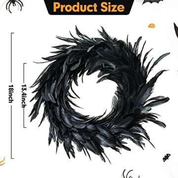 18 inch Black Feather Wreath, Halloween decoration