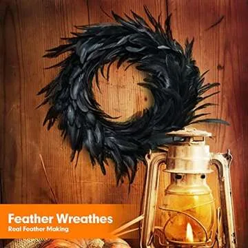 18 inch Black Feather Wreath, Halloween decoration