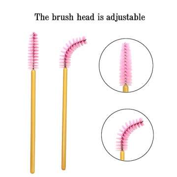 300 Pack Mascara Wand Eyelash Brush Disposable Eye Lash Applicator Makeup Tool Kit, Gold/Pink