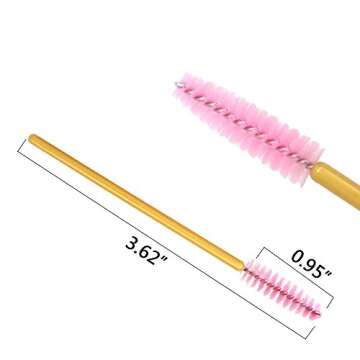 300 Pack Mascara Wand Eyelash Brush Disposable Eye Lash Applicator Makeup Tool Kit, Gold/Pink