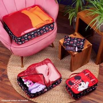 Disney Packing Organisers, Packing Cubes for Suitcases Luggage, Wash Bag (Red Minnie Mouse)