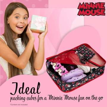 Disney Packing Organisers, Packing Cubes for Suitcases Luggage, Wash Bag (Red Minnie Mouse)