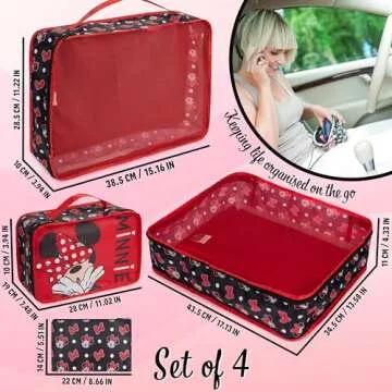 Disney Packing Organisers, Packing Cubes for Suitcases Luggage, Wash Bag (Red Minnie Mouse)