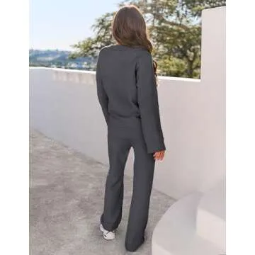 MEROKEETY Women's 2 Piece Outfits Fuzzy Fleece Pajama Set Long Sleeve Top Wide Leg Pants Loungewear, DarkGrey, S