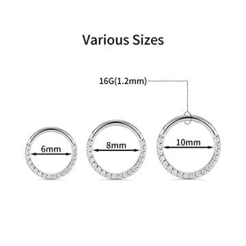 PEAKLINK 16G 10mm Clear AB Cz Segment Ring Septum Clicker Ring Daith Piercing Surgical Steel Tragus ...