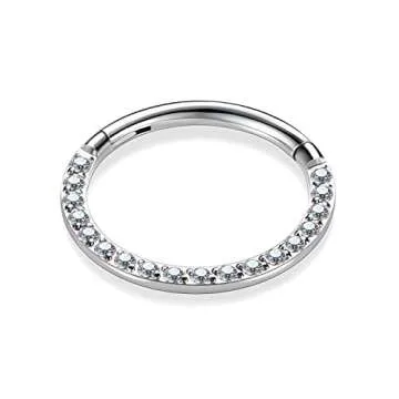 PEAKLINK 16G 10mm Clear AB Cz Segment Ring Septum Clicker Ring Daith Piercing Surgical Steel Tragus Cartilage Conch Helix Piercing Jewelry Nose Ring Hoop Silver Earring For Women