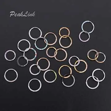 PEAKLINK 16G 10mm Clear AB Cz Segment Ring Septum Clicker Ring Daith Piercing Surgical Steel Tragus Cartilage Conch Helix Piercing Jewelry Nose Ring Hoop Silver Earring For Women