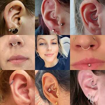 PEAKLINK 16G 10mm Clear AB Cz Segment Ring Septum Clicker Ring Daith Piercing Surgical Steel Tragus Cartilage Conch Helix Piercing Jewelry Nose Ring Hoop Silver Earring For Women