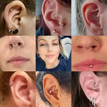 PEAKLINK 16G 10mm Clear AB Cz Segment Ring Septum Clicker Ring Daith Piercing Surgical Steel Tragus Cartilage Conch Helix Piercing Jewelry Nose Ring Hoop Silver Earring For Women