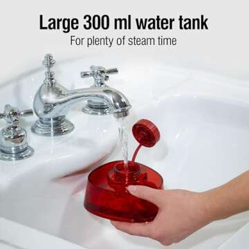 CHI Handheld Garment Steamer for Clothes, 2 Continuous Steam Modes, Full-Size 300 ml Capacity Water Tank, Ergonomic Handle, Vacation Essentials, 1600 Watts, 10’ Cord, Red (11590)