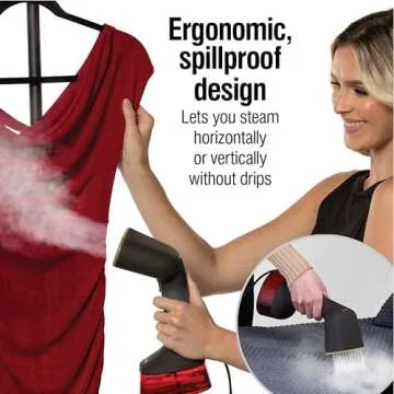 CHI Handheld Garment Steamer for Clothes, 2 Continuous Steam Modes, Full-Size 300 ml Capacity Water Tank, Ergonomic Handle, Vacation Essentials, 1600 Watts, 10’ Cord, Red (11590)