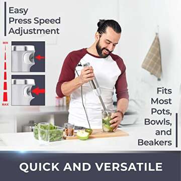 Mueller Pro Series Hand Blender, 500W Immersion Blender, Heavy-Duty Titanium Steel Blades, Stepless Speed Control, Detachable Shaft, Ergonomic Handle, White