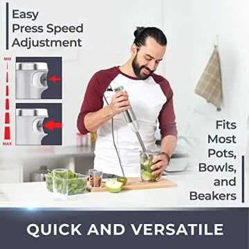 Mueller Pro Series Hand Blender, 500W Immersion Blender, Heavy-Duty Titanium Steel Blades, Stepless Speed Control, Detachable Shaft, Ergonomic Handle, White