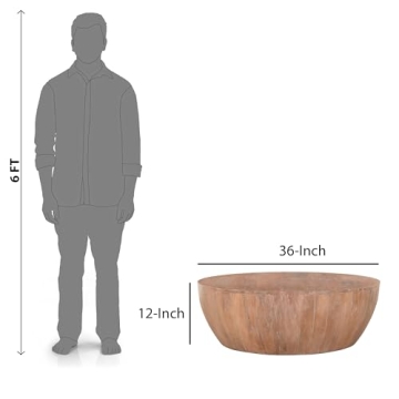 Handcrafted Drum Shape Wooden Coffee Table for Farmhouse Style