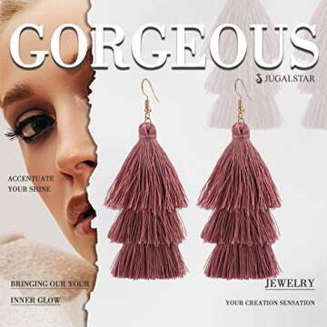 Jugalstar Colorful Tassel Earrings 3 Tier Layered Bohemian, Eardrop Big Dangle Drop Fashion Jewelry ...