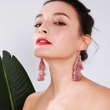 Jugalstar Colorful Tassel Earrings 3 Tier Layered Bohemian, Eardrop Big Dangle Drop Fashion Jewelry Earrings for Women Holiday (Purple)