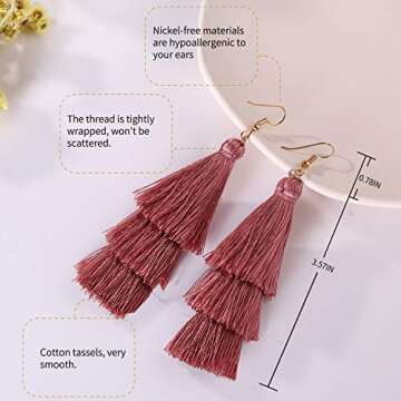 Jugalstar Colorful Tassel Earrings 3 Tier Layered Bohemian, Eardrop Big Dangle Drop Fashion Jewelry Earrings for Women Holiday (Purple)