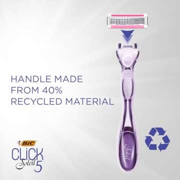 BIC Soleil Click 5 Women's Refillable 5 Blade Razors, Moisture Strip For Enhanced Glide, 1 Handle and 10 Cartridges, 11-Piece Razor Gift Set, Great Gift Idea