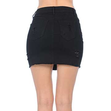 Stylish Wax Women's Juniors Distressed Black Denim Short Skirt