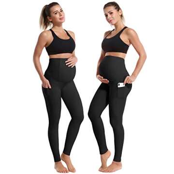 BUBBLELIME 22"/26" Maternity Leggings Over The Belly Soft Pregnancy Activewear - Maternity Pants_Bla...