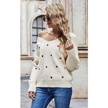 ECOWISH Valentine Heart Sweater for Women - Comfortable & Stylish