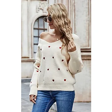 ECOWISH Valentine Heart Sweater for Women - Comfortable & Stylish