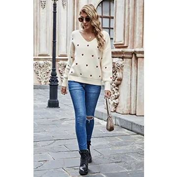 ECOWISH Valentine Heart Sweater for Women - Comfortable & Stylish