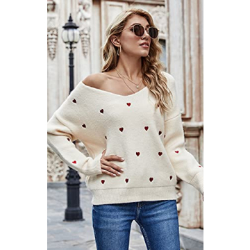 ECOWISH Valentine Heart Sweater for Women - Comfortable & Stylish