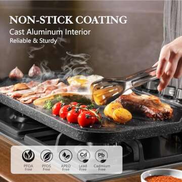 SENSARTE Nonstick Griddle Grill Pan, Pro-Grid Reversible Grill & Griddle Pan, Two Burner Cast Alumin...