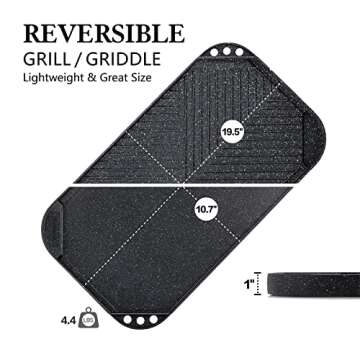 SENSARTE Nonstick Griddle Grill Pan, Pro-Grid Reversible Grill & Griddle Pan, Two Burner Cast Aluminum Griddle, Portable for Indoor Stovetop or Outdoor Camping BBQ, 19.5" x 10.7"