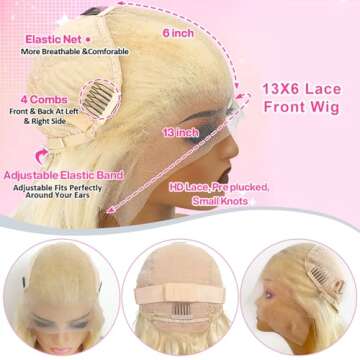 BOTNNS 28 Inch 613 13x6 Lace Front Wig Human Hair 200 Density Blonde Wig Human Hair 613 Body Wave Blonde HD Lace Front Wigs Human Hair Pre Plucked 613 Lace Frontal Wigs