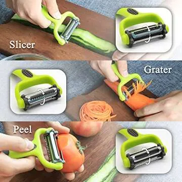 LEVINCHY Peeler 3-in-1 Rotatable Stainless Steel Blade, Work for Vegetable, Carrot and Fruit Peeler, Green