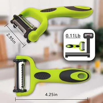 LEVINCHY Peeler 3-in-1 Rotatable Stainless Steel Blade, Work for Vegetable, Carrot and Fruit Peeler, Green