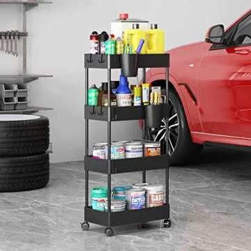 AIYAKA 4-Tier Rolling Utility Cart, with Wheels Multifunctional Storage Organizer, for Kitchen, Office, Home, School, Black