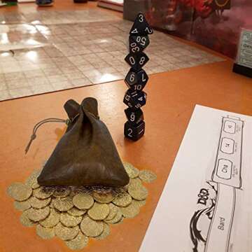 50 DND Fantasy Metal Gold Coins & Leather Pouch for Dungeons & Dragons Novelty Tabletop RPG Board Ga...