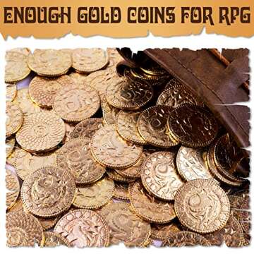 50 DND Fantasy Metal Gold Coins & Leather Pouch for Dungeons & Dragons Novelty Tabletop RPG Board Games Tokens Treasure Coins for Party Tablelap Games Accessories Addons Medieval Game