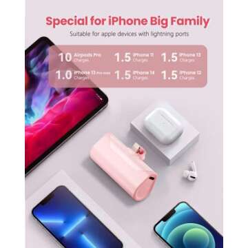 L.LYFOVR Pink 4800mAh Portable Charger for iPhone