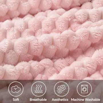 BEDELITE Fleece Blanket - 3D Jacquard Decorative Pink Throw Blankets for Women's Couch & Bed, Soft and Cozy Warm Plush Fluffy Blanket, Perfect for Valentine, Suitable for All Seasons, 50x60 Inches